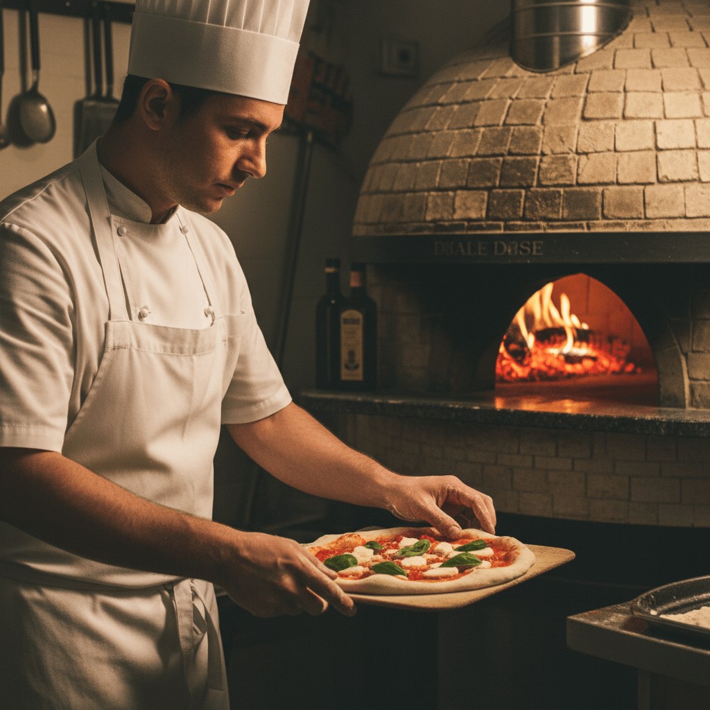 Pizza artesanal preparada en horno de leña